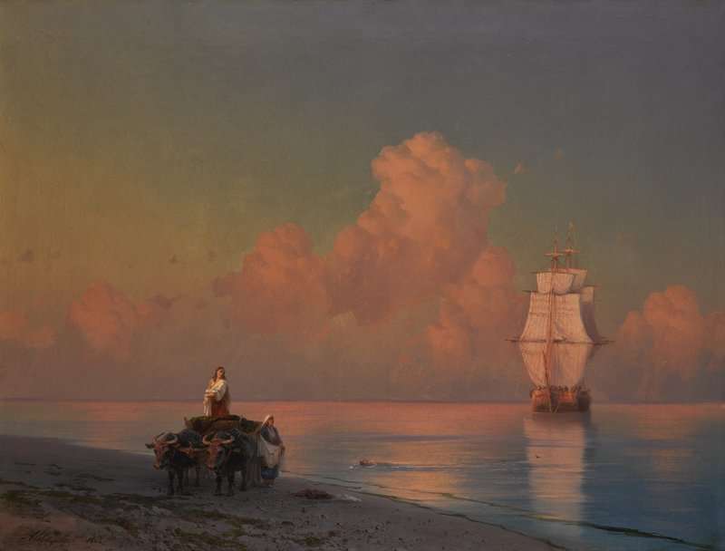 Aivazovsky Ivan Konstantinovich An Ox Drawn Cart On The Shore And A Swimmer In The Shallows 1868 canvas print