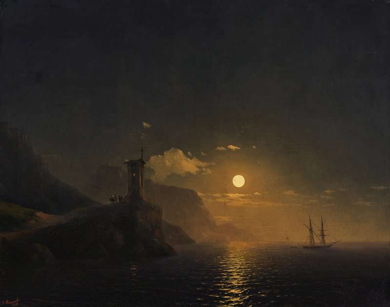 Aivazovsky Ivan Konstantinovich Chapel By The Coast On A Moonlit Night 1851 canvas print
