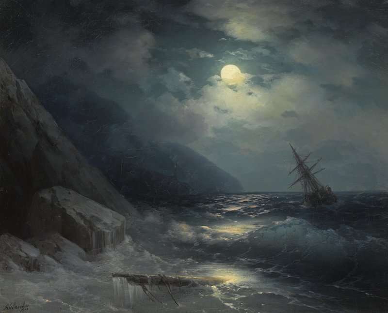 Aivazovsky Ivan Konstantinovich Moonlit Landscape With A Ship 1881 canvas print