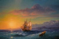 سفينة إيفازوفسكي إيفان كونستانتينوفيتش عند غروب الشمس قبالة كاب مارتن 1859