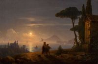منظر إيفازوفسكي إيفان كونستانتينوفيتش لخليج بوزولي في ليلة مقمرة مع جزر نيسيدا وإيشيا في الخلفية اكتمال القمر 1844