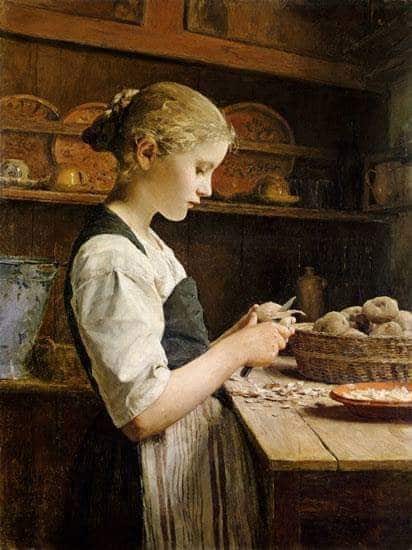 Tableaux sur toile, reproduction de Albert Anker The Little Potato Peeler 1886
