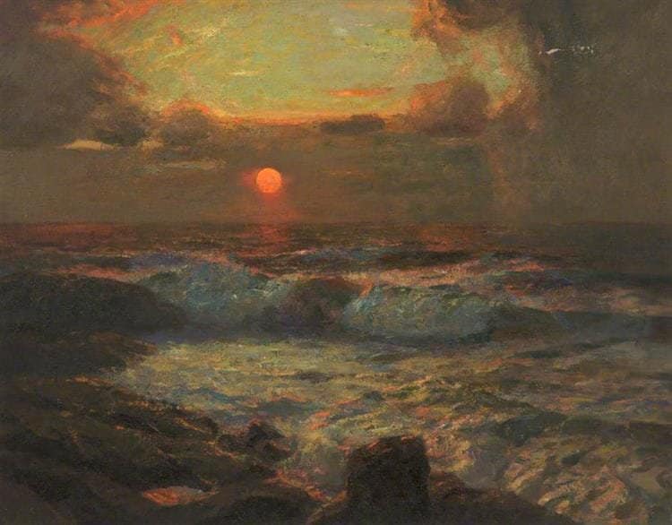 Tableaux sur toile, reproducción de Albert Julius Olsson Atardecer en Land S End Cornwall