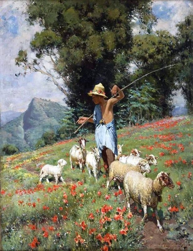 Tableaux sur toile, reproduction de Alceste Campriani The Little Neapolitan Shepherd