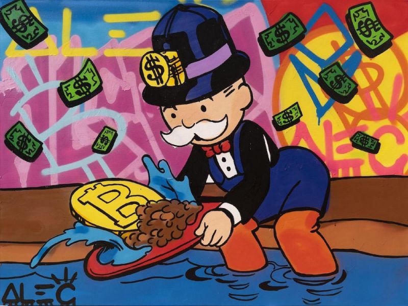 Tableaux sur toile, reproduction de Alec Monopoly Panning For Bitcoin