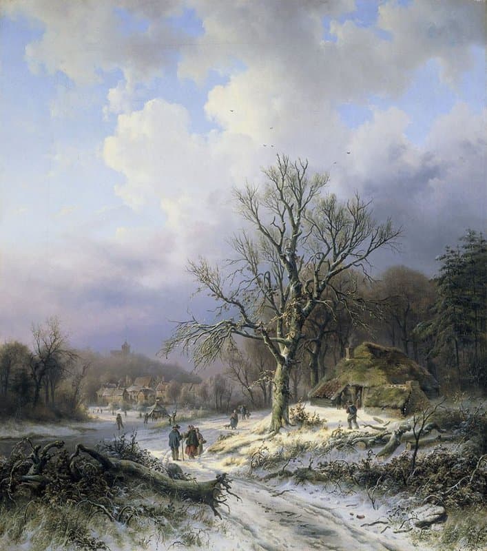 Tableaux sur toile, Alexander Joseph Daiwaille Snowlandscape 1845 복제