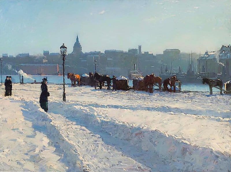 Tableaux sur toile, reproduction de Alfred Bergstrom Winter Scene From The Stockholm Waterfront