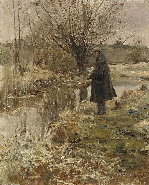 Tableaux sur toile, reproduction de Alfred Munnings Pike Fishing In January - 1898