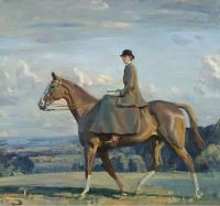 アルフレッド・マニングス馬に乗ったバーバラ・ロウザー夫人の肖像1910年頃
