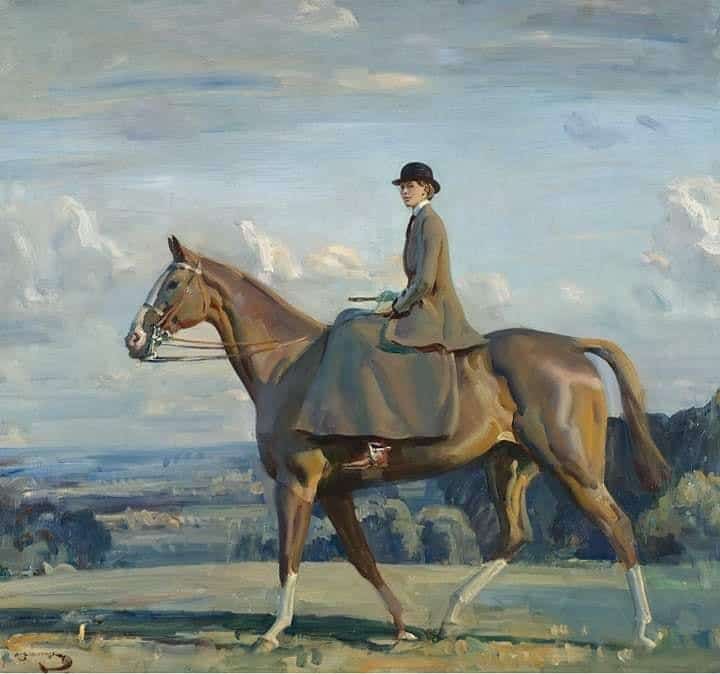Tableaux sur toile, Alfred Munnings 말을 탄 부인 Barbara Lowther의 초상화 Ca.1910 복제