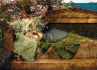 Alma Tadema Anna In A Rose Garden canvas print