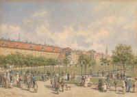 전경에서 Hofburg 유모차의 Leopoldinischer Trakt의 전망과 함께 비엔나의 Alt Rudolf Von Heldenplatz