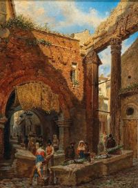 Alt Rudolf Von Rome Blick auf den Portico Di Ottavia mit dem alten Fischmarkt