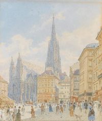 Alt Rudolf Von Stephansplatz mit Kathedrale und Staffage auf Leinwand