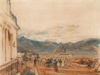 Alt Rudolf Von The Town Square In Gmunden With A View Of The Schlafende Griechin canvas print