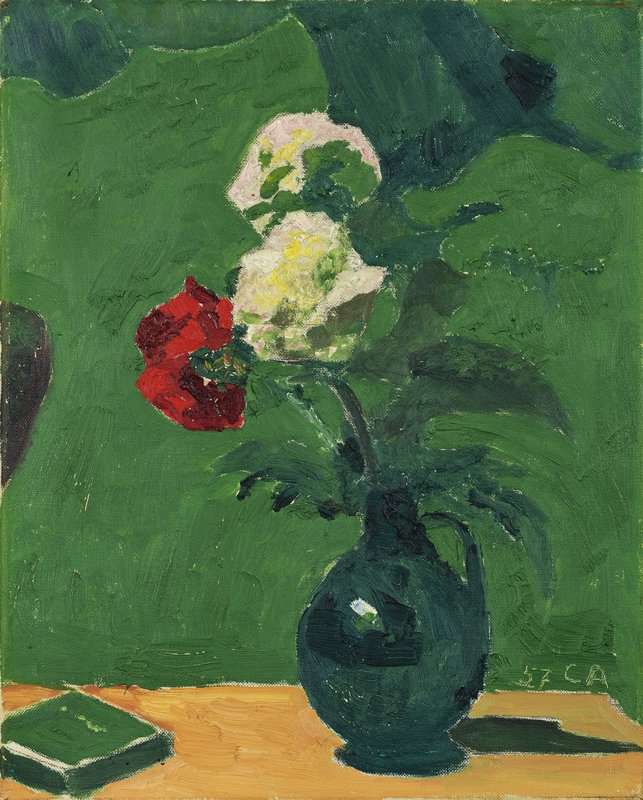 Amiet Cuno Stillleben Miet Blumenstrauss In Gruner Vase 1957 canvas print