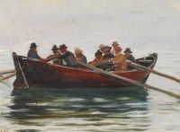 أنشر آنا قارب مع صيادين من قماش سكاجين المطبوع