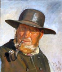 Ancher Anna صياد في Skagen ربما كان Ole Svendsen يدخن A Pibe 1890 بطباعة قماشية