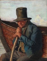 Ancher Anna A Fisherman من Skagen At His Boat 1876 طباعة قماشية