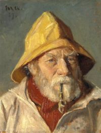 Ancher Anna A Fisherman من Skagen Smoking A Pipe 1917 طباعة قماشية