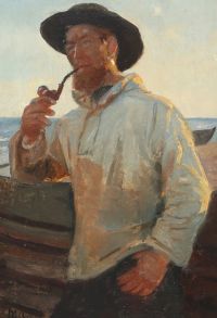 Ancher Anna A صياد من Skagen يدخن غليونه
