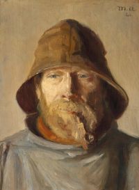 Ancher Anna Ein Fischer, der eine Pfeife raucht Skagen 1920