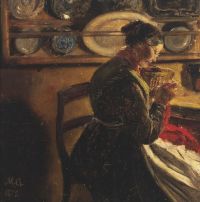 Ancher Anna A Knitting Woman In A Kitchen Probably From The Kal Area 1872 canvas print