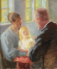 Ancher Anna, ein kleines blondes Mädchen, wird vom Arzt geimpft. Studie für eine Impfung