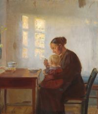 Ancher Anna Mutter und Kind in einem sonnendurchfluteten Raum um 1905