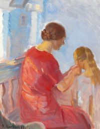 Ancher Anna, eine Mutter, die ihrer Tochter die Haare flechtet, 1915