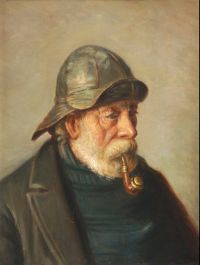 Ancher Anna Ein Porträt eines Fischers, der seine Pfeife raucht