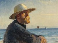 Ancher Anna A Skagen صياد يقف في الشمس على الشاطئ 1914