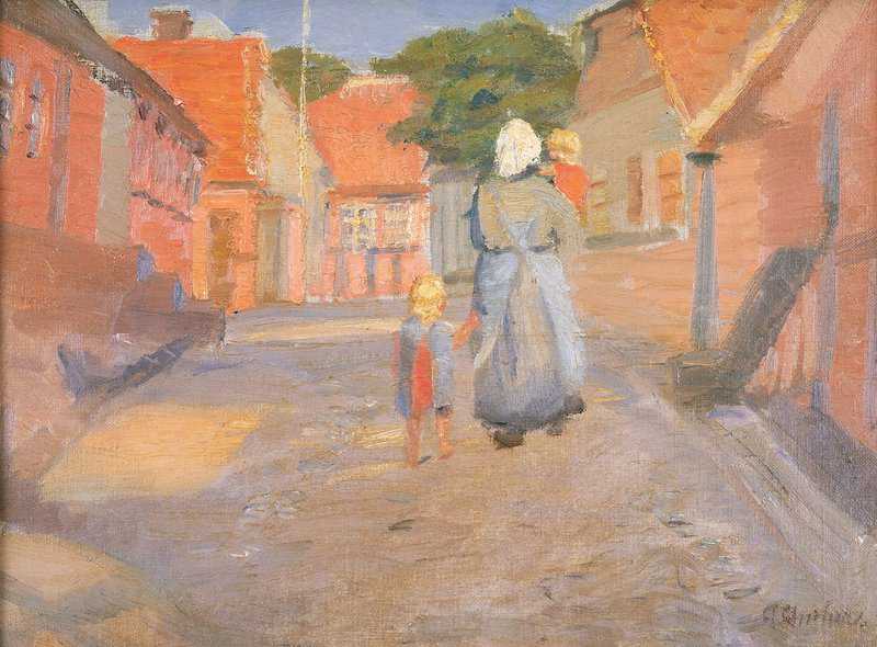 Ancher Anna A Street In Bornholm With A Mother Walking With Her Children canvas print