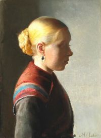 Ancher Anna Ein junges Mädchen aus Skagen mit ihrem Haar in einem Knoten und mit einem Ohrring