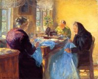Ancher Anna Aka näht ein blaues Kleid für einen Kostümball