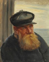 Ancher Anna ، صياد قديم في مدخل مع البحر في الخلفية Skagen 1912