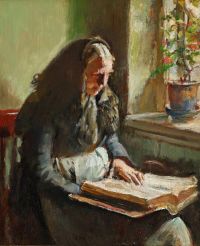 Ancher Anna امرأة عجوز تقرأ بجانب النافذة مطبوعة على القماش