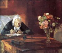 Ancher Anna Ane Hedvig Br Ndum جالسًا على الطاولة 1910 مطبوعة على القماش