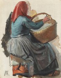 Ancher Anna Backturned Woman With A Basket Wearing A Red Headscarf canvas print