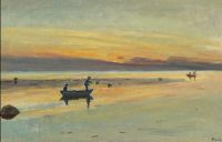Ancher Anna beim Aalfang bei Sonnenuntergang 1921