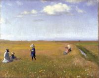 Ancher Anna Kinder und junge Mädchen pflücken Blumen in einem Feld nördlich von Skagen