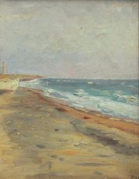 Ancher Anna Coastal Landscape مع القوارب التي تم سحبها على قماش مطبوع على الشاطئ