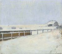 Ancher Anna Zäune und ein Häuschen im Schnee in Skagen