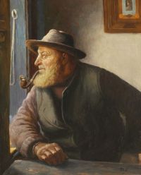 Ancher Anna Fischerman و Rescuer Ole Svendsen من Skagen تمت رؤيته في الملف الشخصي 1903 طباعة قماشية