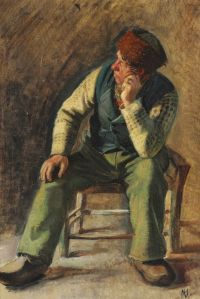 Ancher Anna Fisherman and Rescuer Lars Gaihede جالسًا على كرسي 1876 77 كانفاس مطبوع