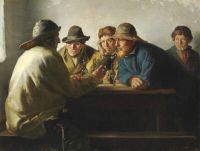 Ancher Anna Fischer, die um einen Tisch sitzen und trinken, 1886