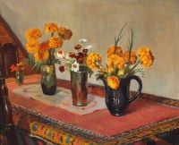 أنشر آنا فلاورز على طاولة في منزل العائلة ، طباعة قماش ماركفي سكاجين 1917