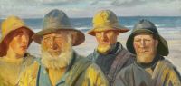 Ancher Anna 스카겐 해변의 햇살 아래 서 있는 네 명의 어부 1898