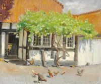 Skagen의 안뜰에서 온 Ancher Anna 1910년 닭이 쪼아먹는 여름날
