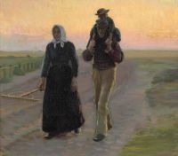 عمال Ancher Anna Harvest في طريقهم إلى المنزل عند غروب الشمس